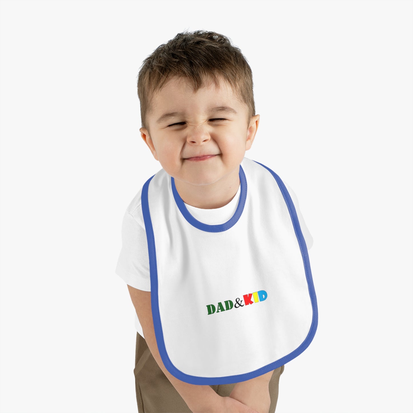 Baby Bib — "DAD & KID" Contrast Trim Jersey Bib (Blue)