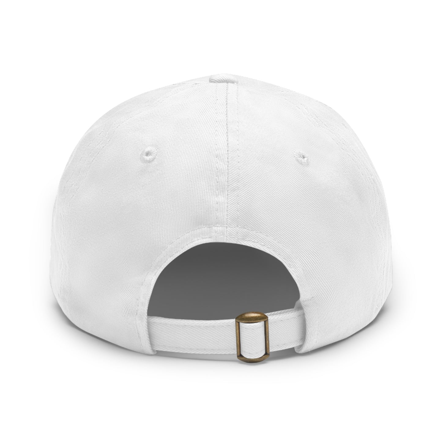 White baseball cap with a gold buckle on a white background
