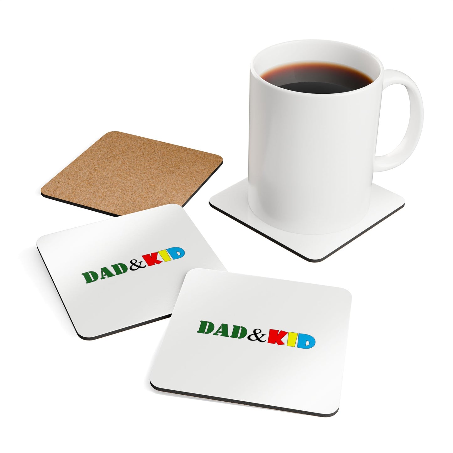 Dad & Kid Corkwood Coaster Set — Colorful Father‑Child Drink Coasters (Set of 4)