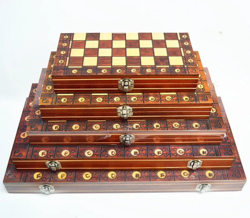 Folding Wooden Portable Chess Game Board Wooden Chess Board for Adults(Chess + Checkers and Backgammon)