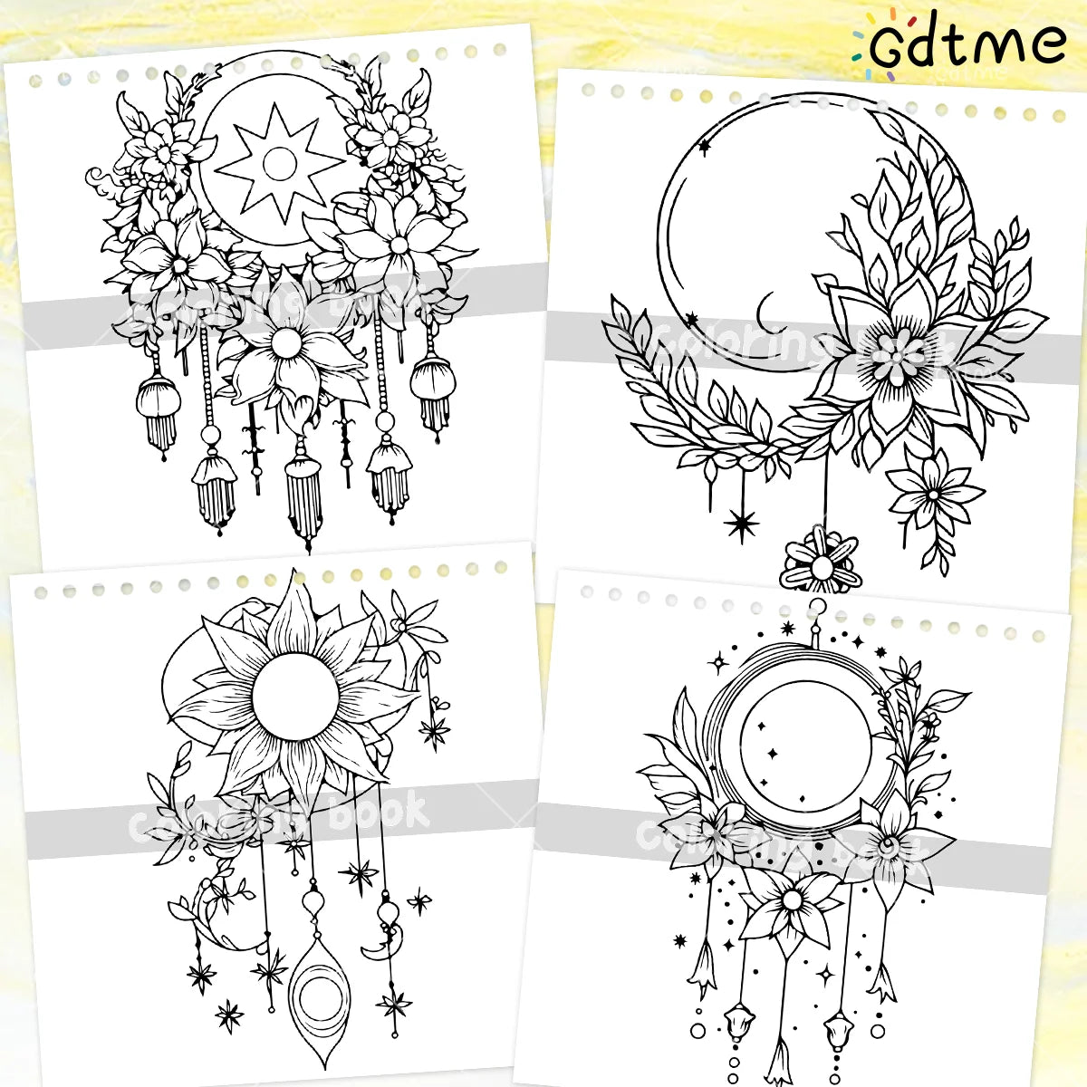 BOHO MOON Coloring Book for Adult Featuring Spiral binding 24pages for Relaxation Kid Educational DIY Painting Drawing Book