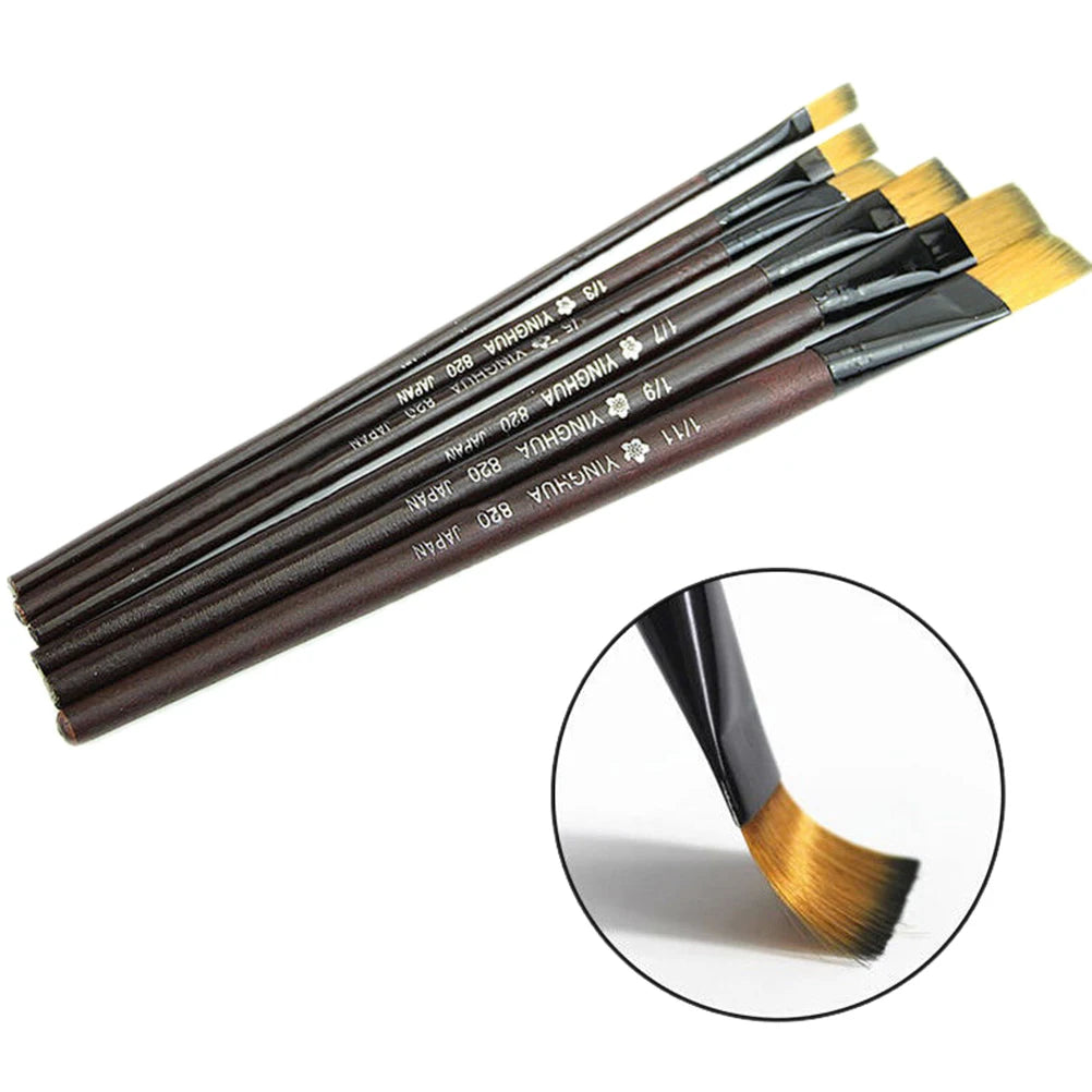 6Pcs/Set Nylon Hair Acrylics Art Paint Brush Different Size Watercolor Oil Painting Set
