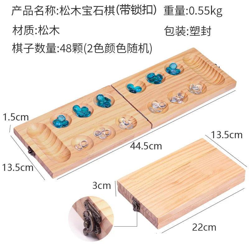 Ancient Mancala African Chess: The solid wood chess set is paired with exquisite stone granules and is an essential board games