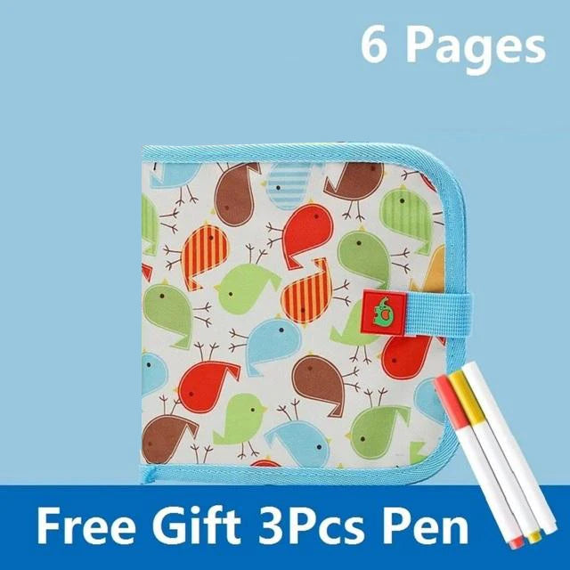 Erasable Kids Drawing Book Portable Montessori Painting Toys Blackboard Coloring Books Drawing Boards 6 Pages +3Pcs Pens