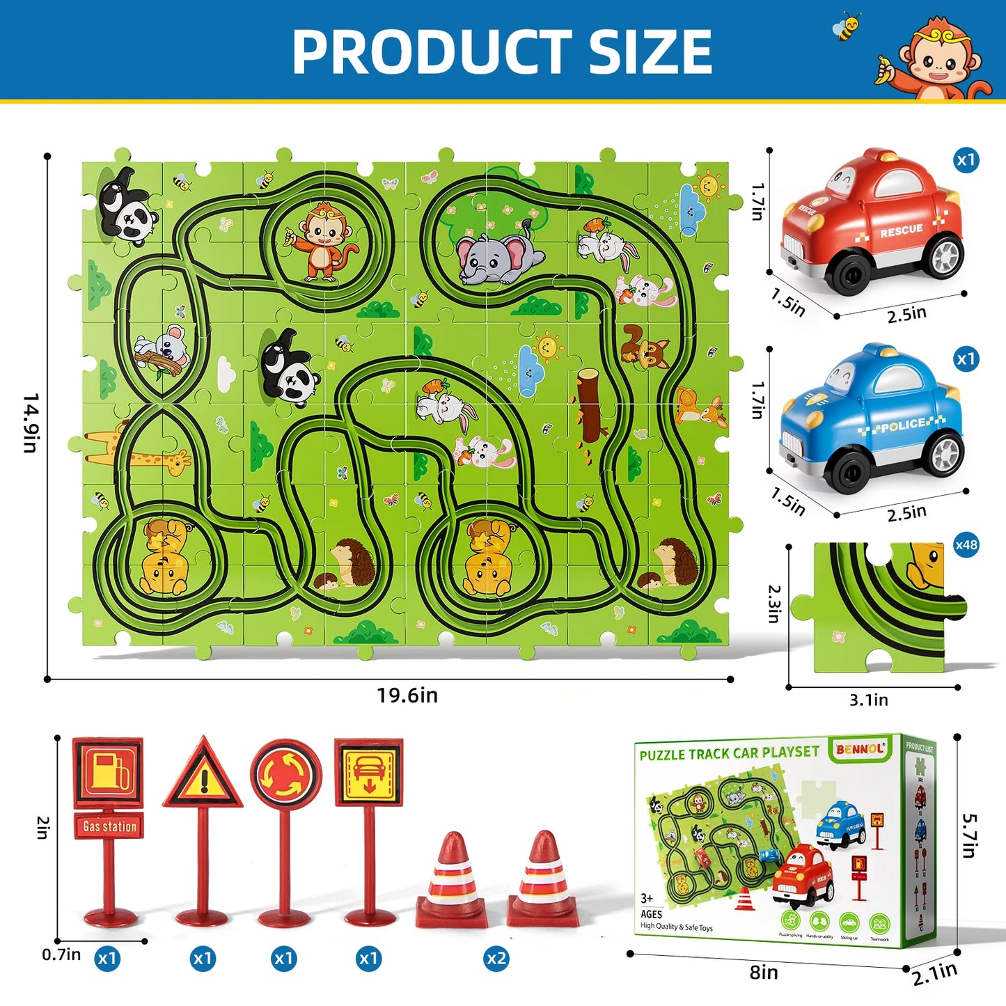 39 Pcs Jigsaw Puzzle Race Track Car Set Toys For Kids Puzzle