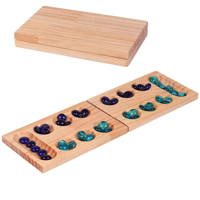 Foldable Mancala Board Game - Fun Classic Table Game with Wooden Board for Adults & Kids
