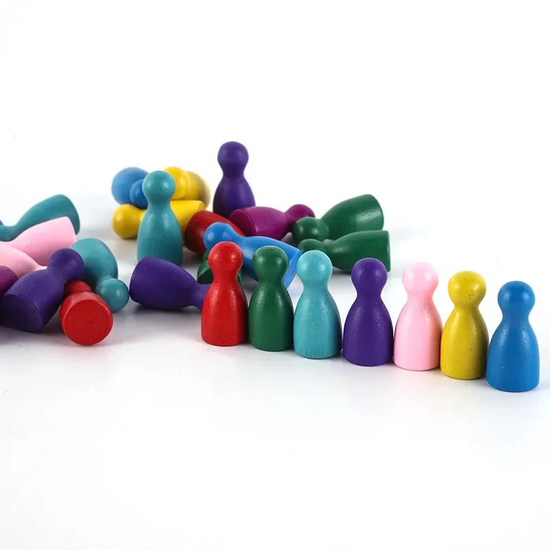 16Pcs Children's Humanoid Wooden Puzzle Game Wooden Board Game Chess Pieces Humanoid Checkers Pieces Flying Chess