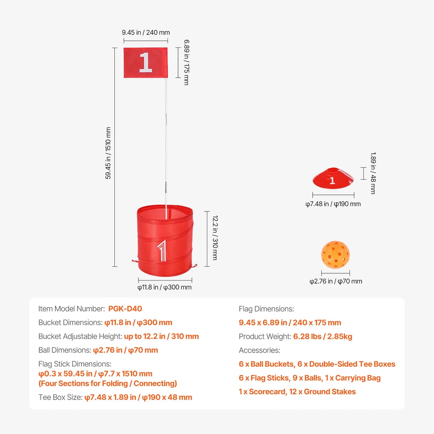 SucceBuy 3/6/9 Hole Kids Backyard Golf Game Portable Bucket Golf Course Practice Chipping Games for Family Yard Sports Toys