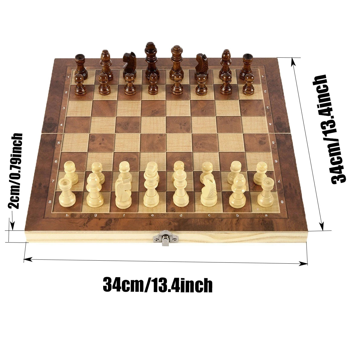New 3 in 1 Portable Wooden Chess Set - Folding Travel International Chess, Checkers, Backgammon Board Game with Storage Case