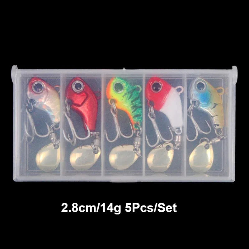 5piece fishing lure kit Metal VIB Artificial Bait Sinking Spinner Spoon Fishing Lures Jigs Fishing Tackle