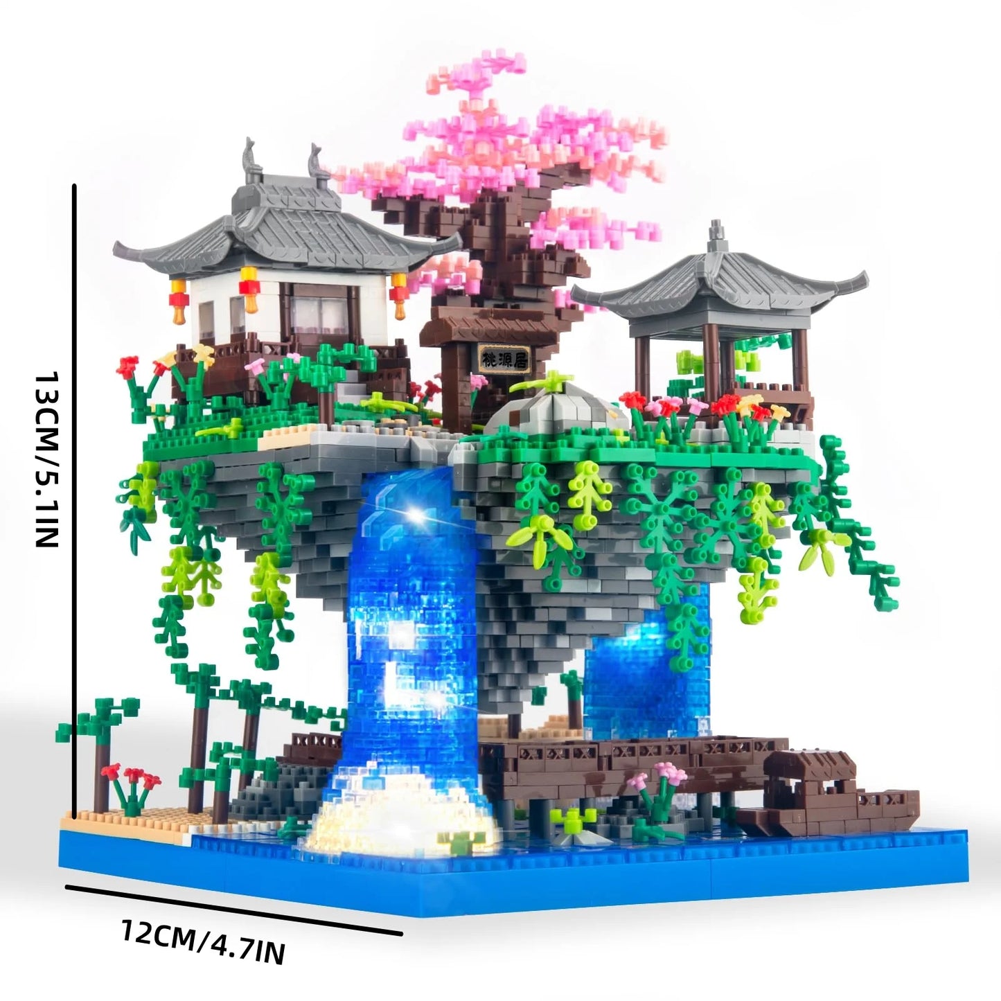 Cherry Blossom Micro Blocks: Chinese Courtyard Model Kits with Peach Pond for Collectors