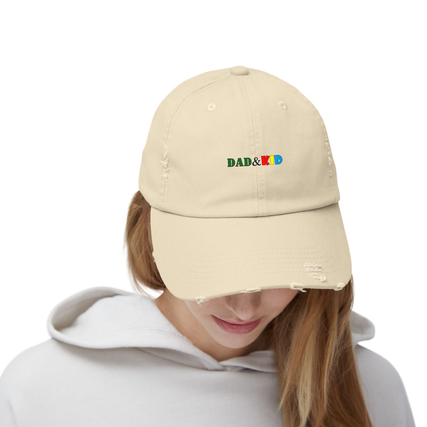 Dad & Kid Distressed Baseball Cap — Matching Family Hat, Colorful Embroidered Logo