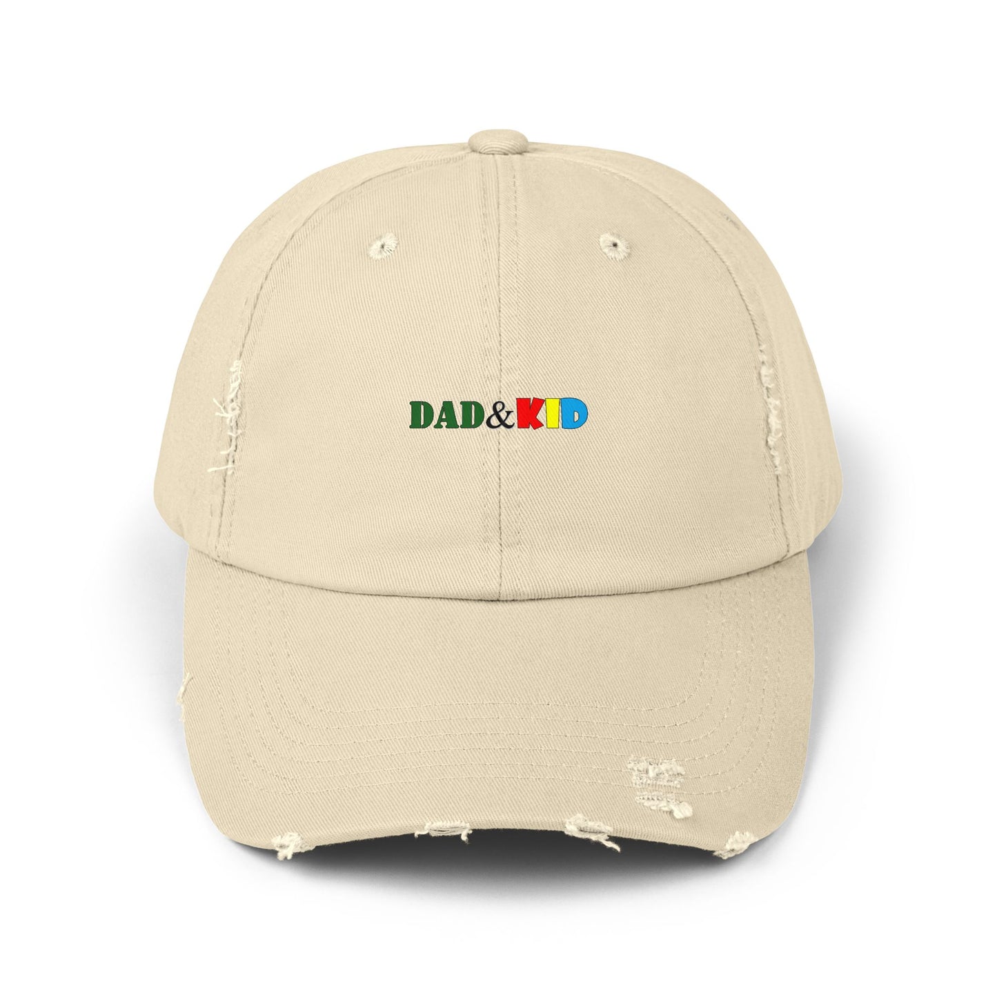 Dad & Kid Distressed Baseball Cap — Matching Family Hat, Colorful Embroidered Logo