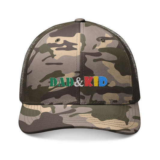 Camouflage Trucker Hat — Embroidered "Dad & Kid" Colorful Camo Cap