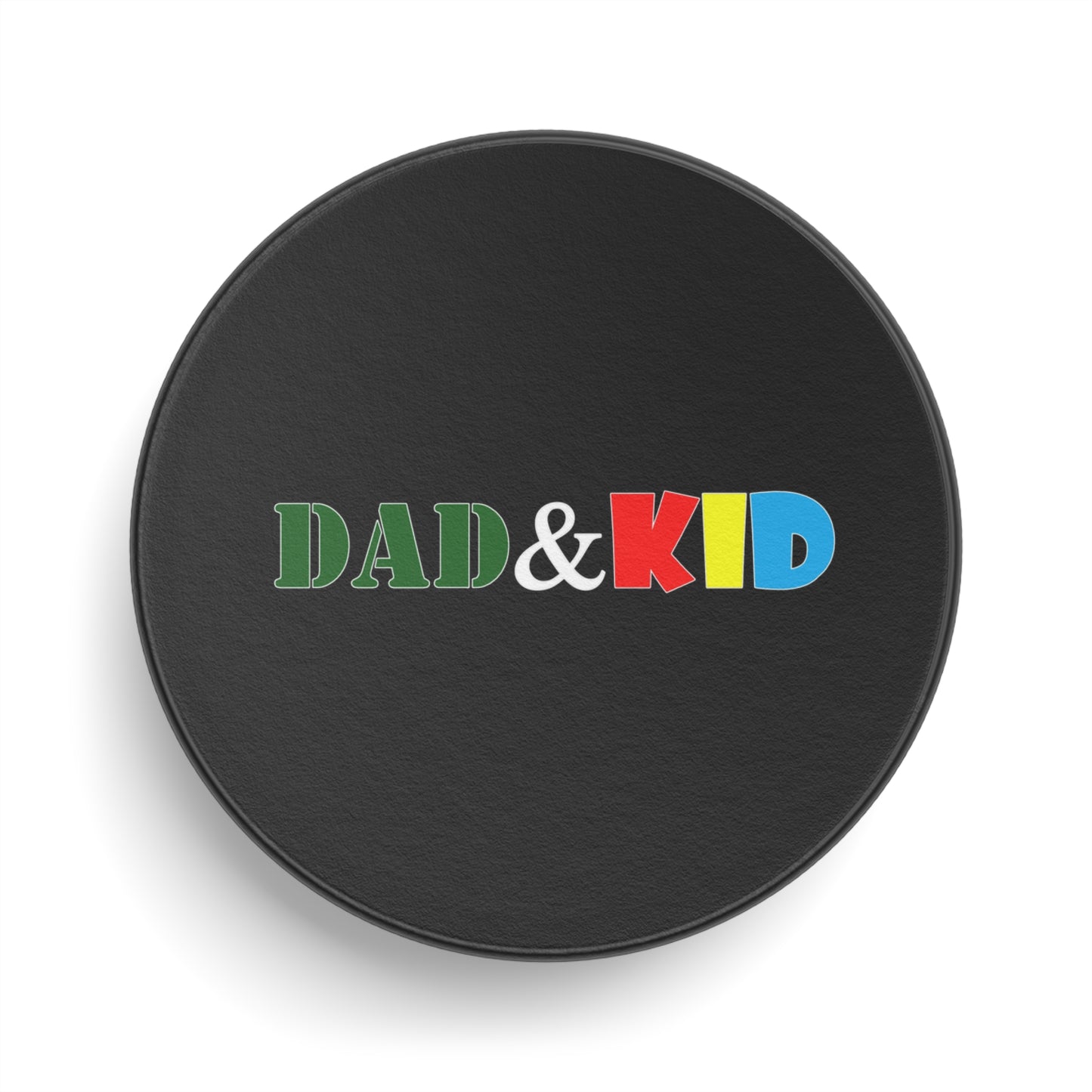 Hockey Puck — "DAD & KID" Color-Block Logo