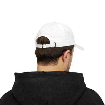 Person wearing a white cap and black hoodie from behind on a white background