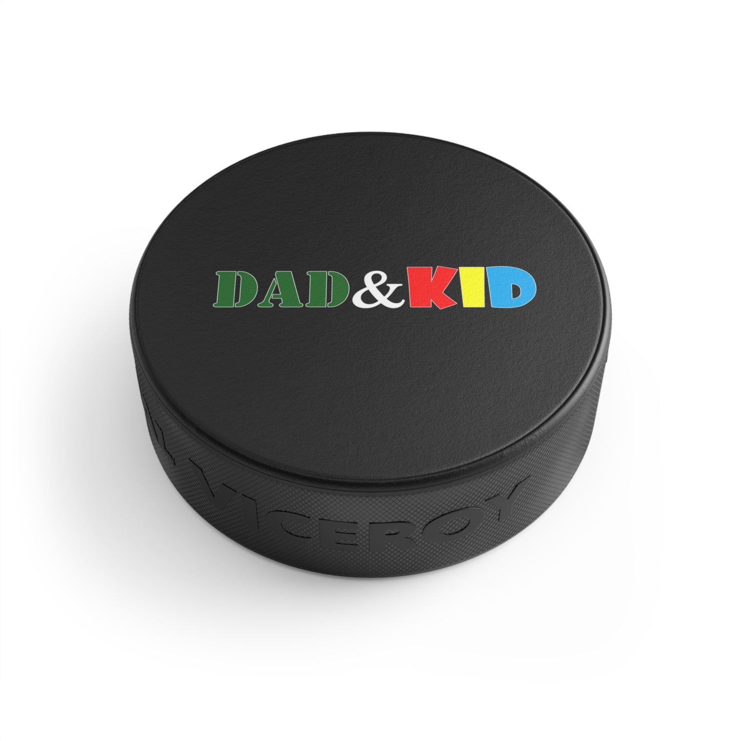 Hockey Puck — "DAD & KID" Color-Block Logo