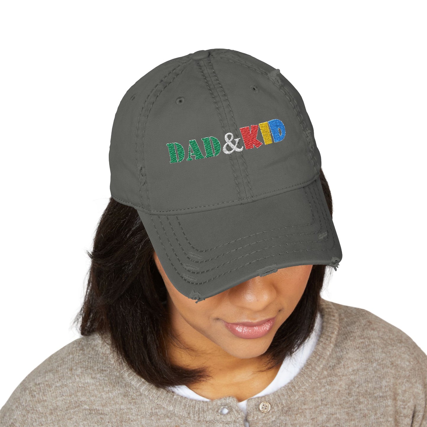 Dad & Kid Embroidered Distressed Dad Hat — Matching Family Baseball Cap