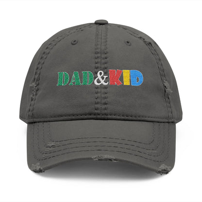 Dad & Kid Embroidered Distressed Dad Hat — Matching Family Baseball Cap