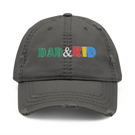 Dad & Kid Embroidered Distressed Dad Hat — Matching Family Baseball Cap