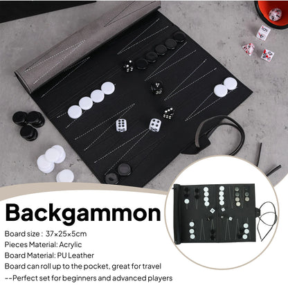 Travel Recreational Roll-Up Tournament Backgammon Board Game for Adults Kids Board Game Family Roll-Up Backgammon Toys