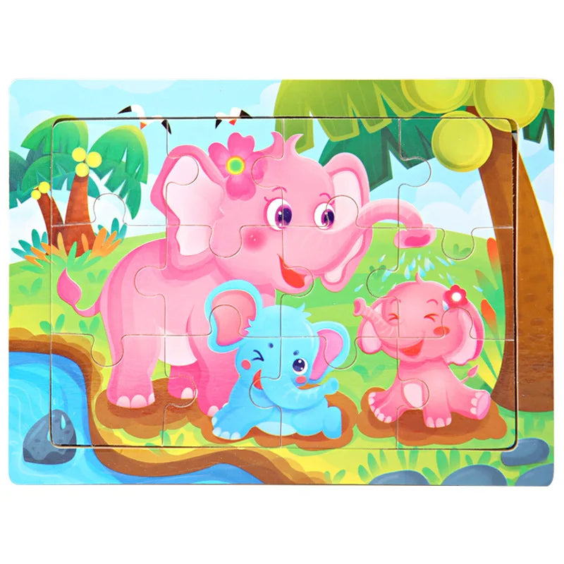 15*11cm 12pcs Wood Puzzle Kids Educational Toys Cartoon Animal/Traffic 3dD Wooden Puzzle Jigsaw Toys For Children Gifts