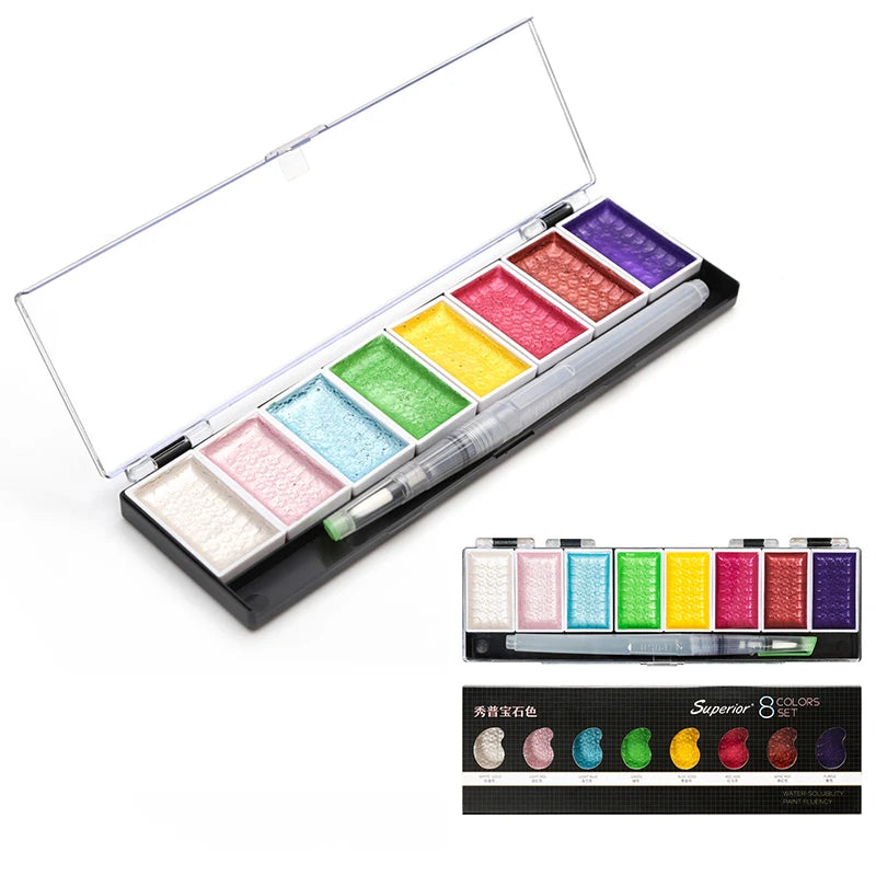 Premium 5/8Colors Solid Water Color Set Metallic Gold Pigment Paint With Waterbrush For Artist Painting Watercolors Art Supplies