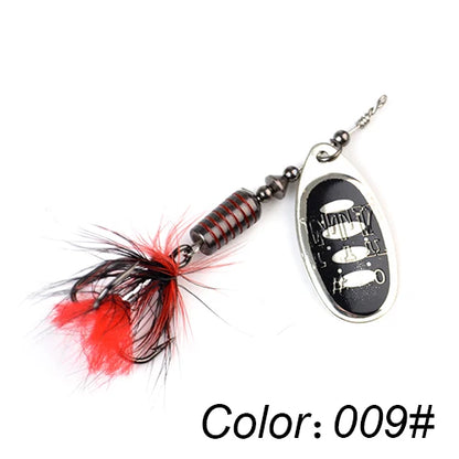 FTK 1pc Spinner Bait 7.5g 12g 17.5g Hard Spoon Bass Lures Metal Fishing Lure With Feather Treble Hooks For Pike Fishing