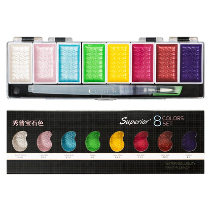 Premium 5/8Colors Solid Water Color Set Metallic Gold Pigment Paint With Waterbrush For Artist Painting Watercolors Art Supplies