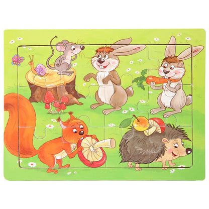 15*11cm 12pcs Wood Puzzle Kids Educational Toys Cartoon Animal/Traffic 3dD Wooden Puzzle Jigsaw Toys For Children Gifts