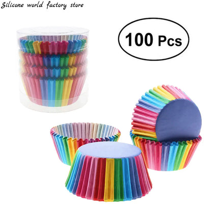 100Pcs Party Supplies Colorful Rainbow Paper Cake Cupcake Liners Baking Muffin Cup Case hot Cake Baking Supplies Tools