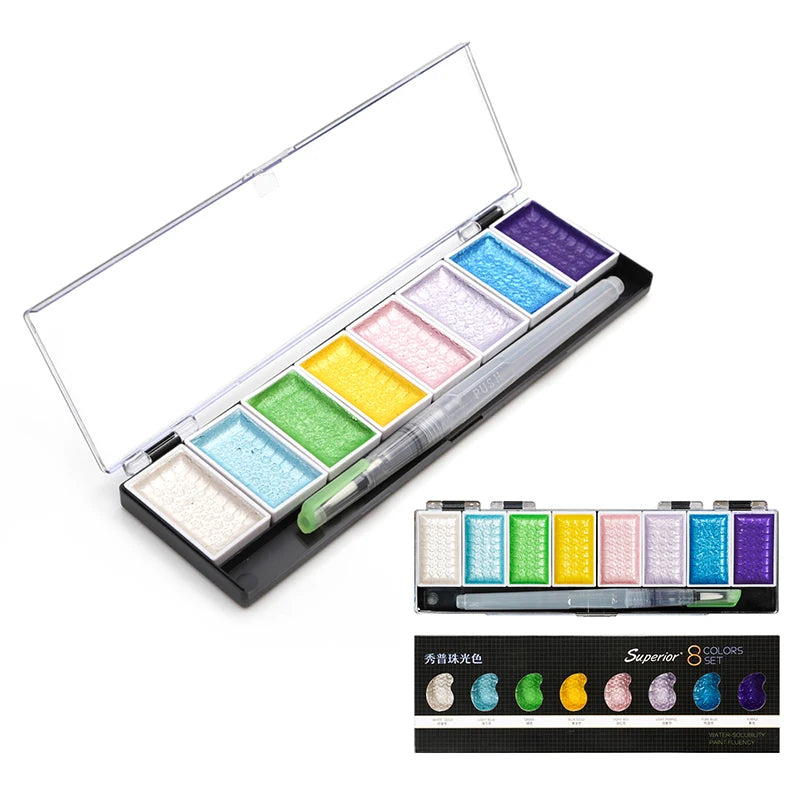 Premium 5/8Colors Solid Water Color Set Metallic Gold Pigment Paint With Waterbrush For Artist Painting Watercolors Art Supplies