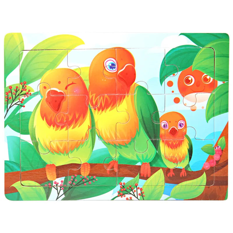 15*11cm 12pcs Wood Puzzle Kids Educational Toys Cartoon Animal/Traffic 3dD Wooden Puzzle Jigsaw Toys For Children Gifts