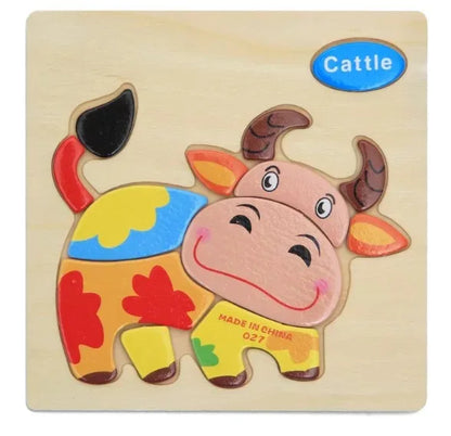 3D Wooden Puzzle Jigsaw Toys For Children Wood 3d Cartoon Animal Puzzles Intelligence Kids Early Educational Toys for children
