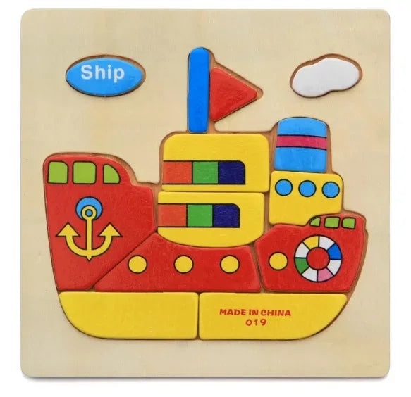 3D Wooden Puzzle Jigsaw Toys For Children Wood 3d Cartoon Animal Puzzles Intelligence Kids Early Educational Toys for children