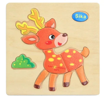 3D Wooden Puzzle Jigsaw Toys For Children Wood 3d Cartoon Animal Puzzles Intelligence Kids Early Educational Toys for children