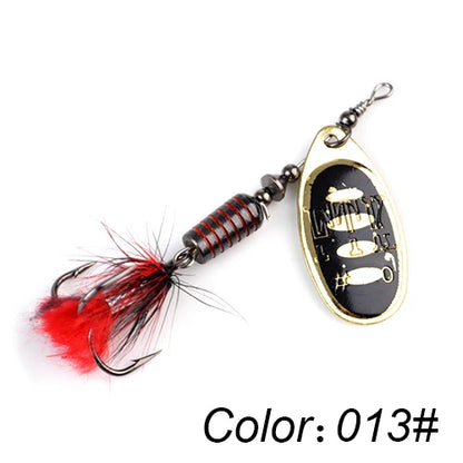 FTK 1pc Spinner Bait 7.5g 12g 17.5g Hard Spoon Bass Lures Metal Fishing Lure With Feather Treble Hooks For Pike Fishing