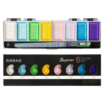 Premium 5/8Colors Solid Water Color Set Metallic Gold Pigment Paint With Waterbrush For Artist Painting Watercolors Art Supplies