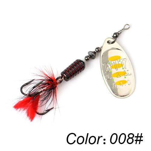 FTK 1pc Spinner Bait 7.5g 12g 17.5g Hard Spoon Bass Lures Metal Fishing Lure With Feather Treble Hooks For Pike Fishing