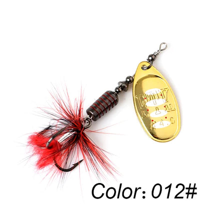 FTK 1pc Spinner Bait 7.5g 12g 17.5g Hard Spoon Bass Lures Metal Fishing Lure With Feather Treble Hooks For Pike Fishing