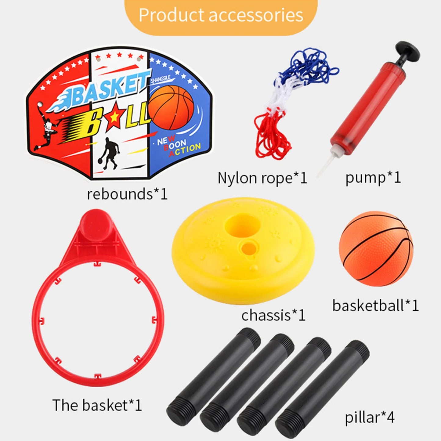 2021 New 4 Helights 1.15M Adjustable Kid Hoop Set Children Shoot a Basket Gifts Basketball Back Board Stand Sport