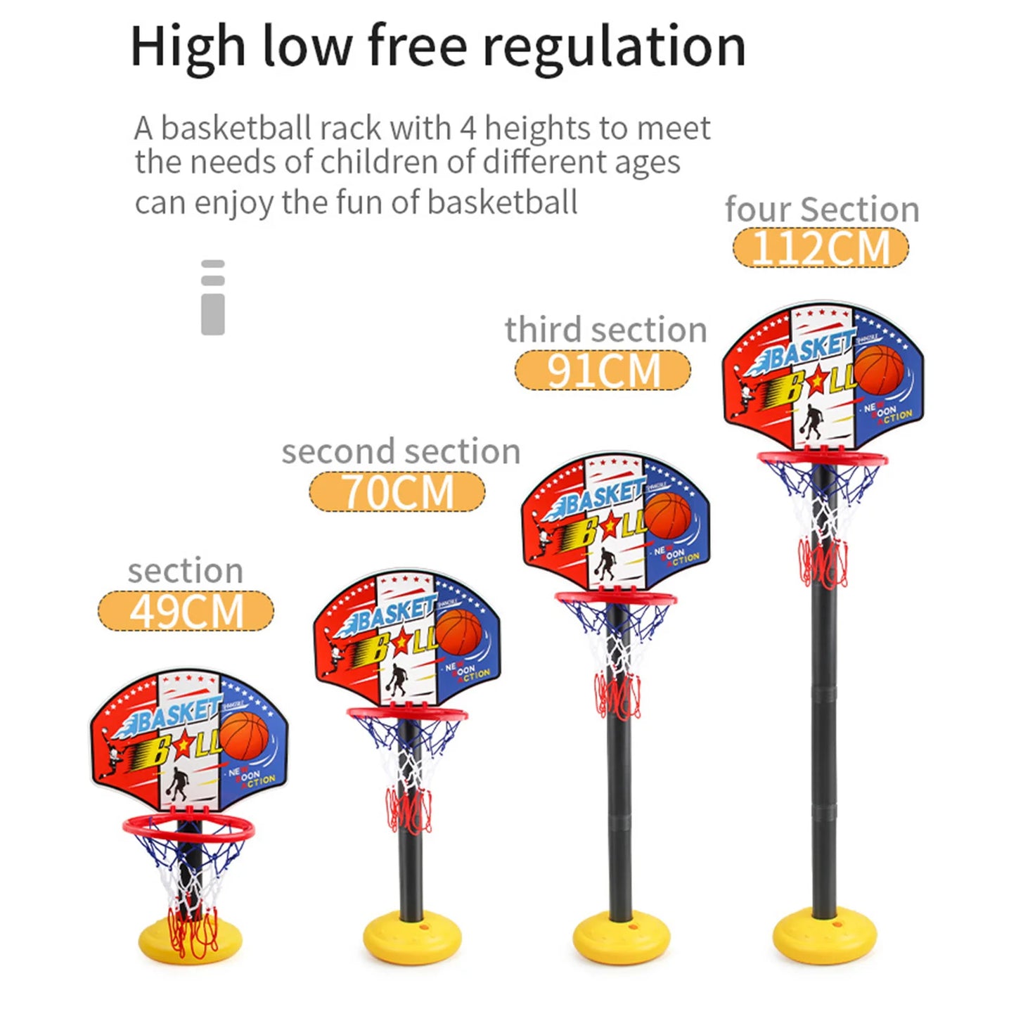 2021 New 4 Helights 1.15M Adjustable Kid Hoop Set Children Shoot a Basket Gifts Basketball Back Board Stand Sport