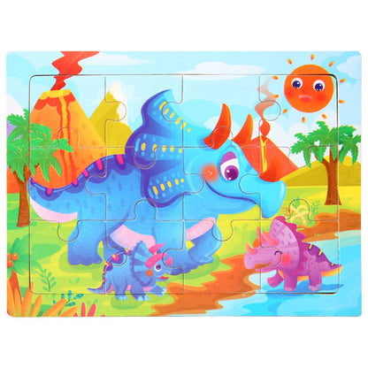 15*11cm 12pcs Wood Puzzle Kids Educational Toys Cartoon Animal/Traffic 3dD Wooden Puzzle Jigsaw Toys For Children Gifts