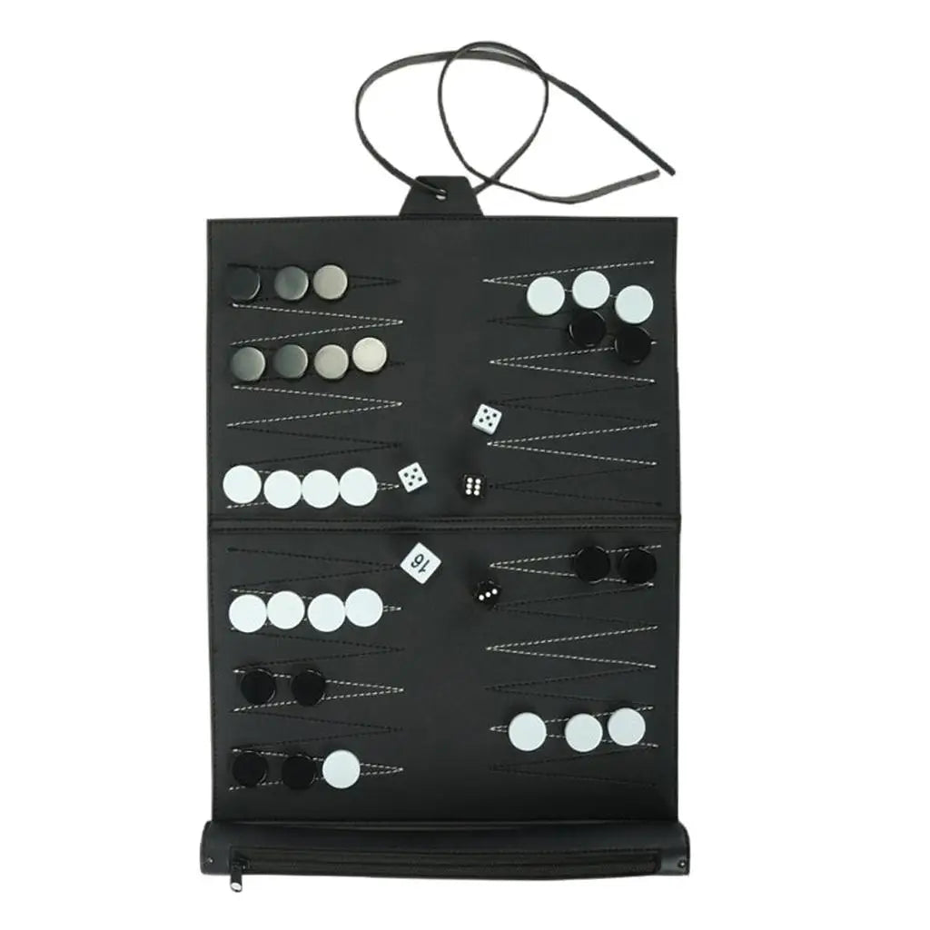 Classic Portable Recreational PU Leather Roll-Up Backgammon Board Game Toys