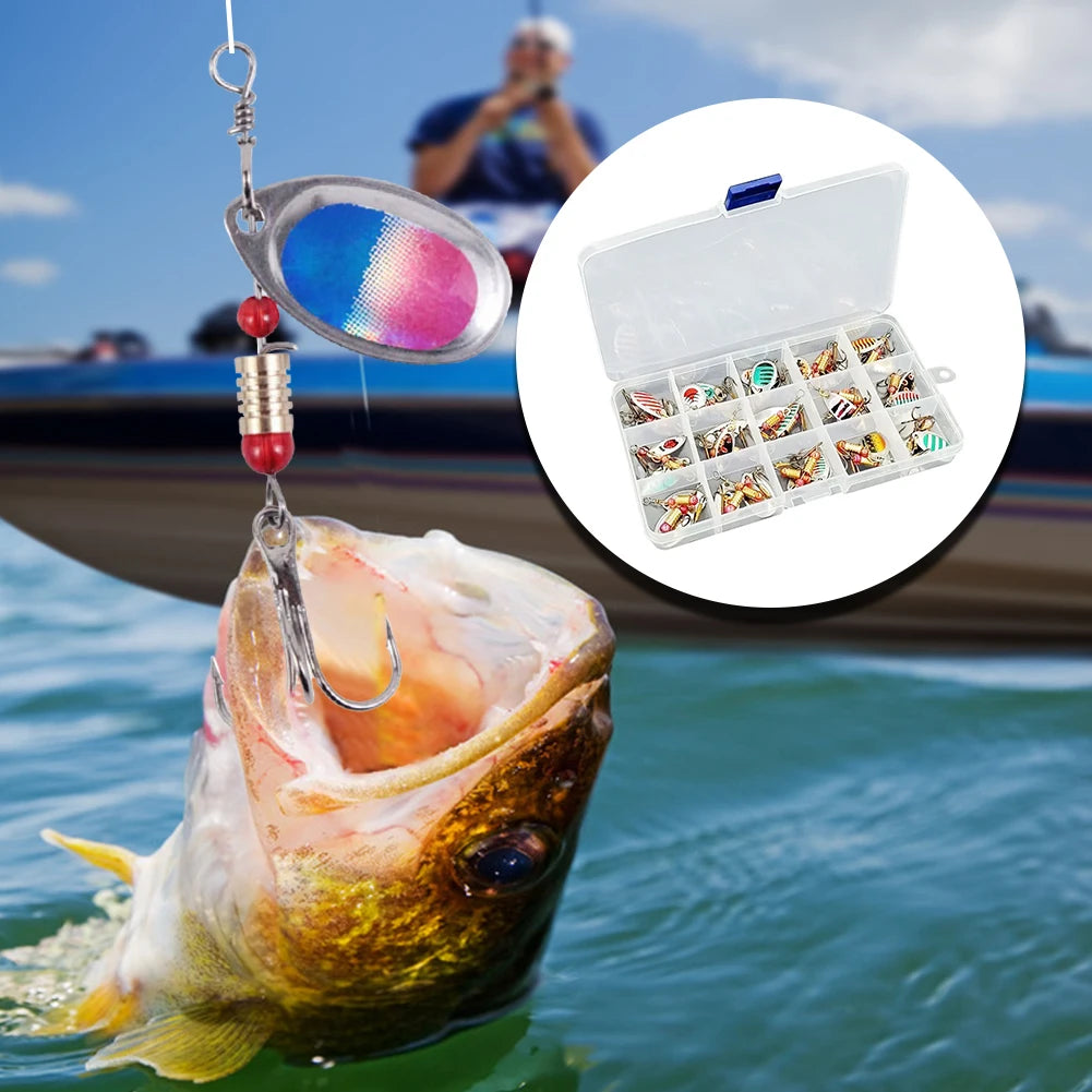 30pcs Metal Spoon Spinner Fishing Lure with Treble Hook Fishing Wobblers Artificial Bait for Freshwater and Saltwater