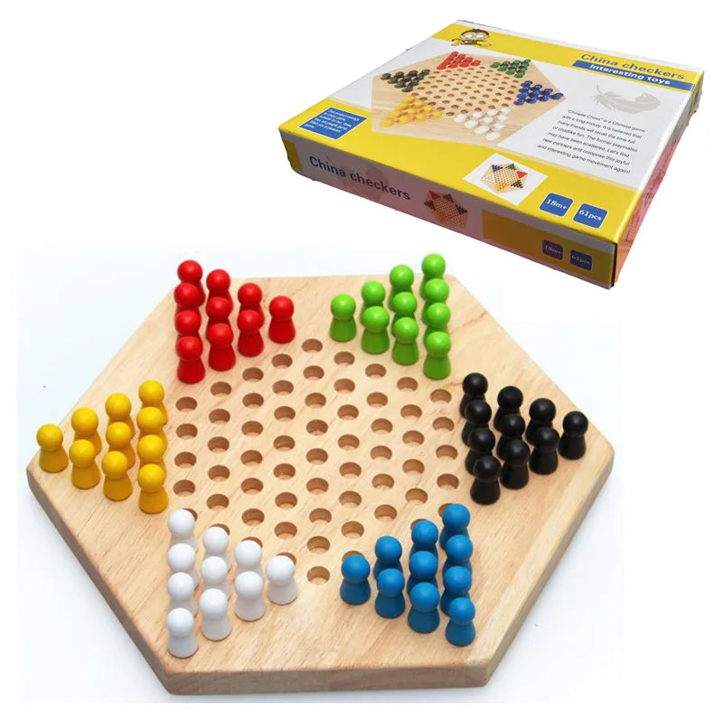 Hexagonal Checkers, Parent-child Puzzle Game Wooden Jumping Beads Children's Educational Toys Board Game CPC