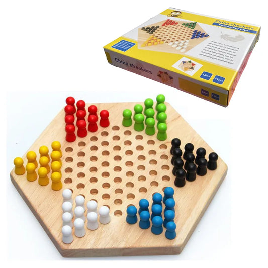 Hexagonal Checkers, Parent-child Puzzle Game Wooden Jumping Beads Children's Educational Toys Board Game CPC