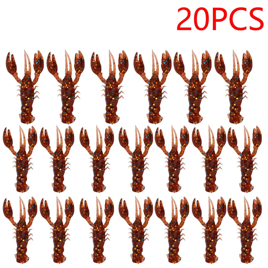 20pcs Crawfish Artificial Bait Shrimp Lobster Claw Lure For Bass Trout Pike Salmon Soft PVC Fishing Lures Swimbait 5.5cm/2.3g