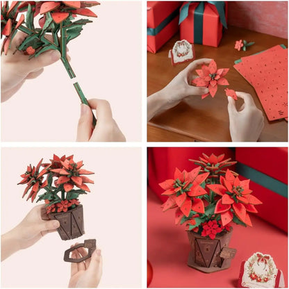 Robotime Poinsettia Flower Kit 3D Puzzle DIY Wooden Flower Craft Kit Christmas Table Decor Wooden Craft Gift Toy Gift Kit