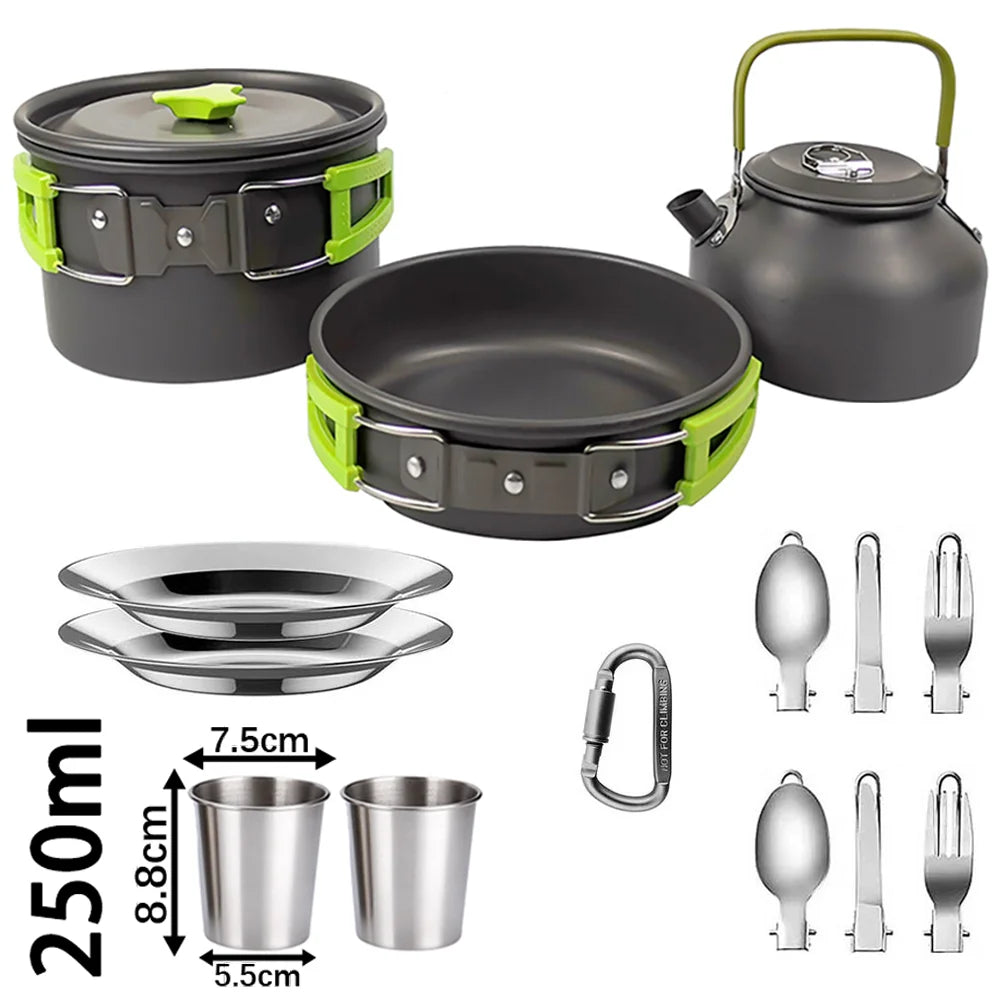1Set Camping Cooking set Camping Cookware Travel Tableware Outdoor Picnic Set Teapot For 2-3 Peaple Non-stick pots assorted sets